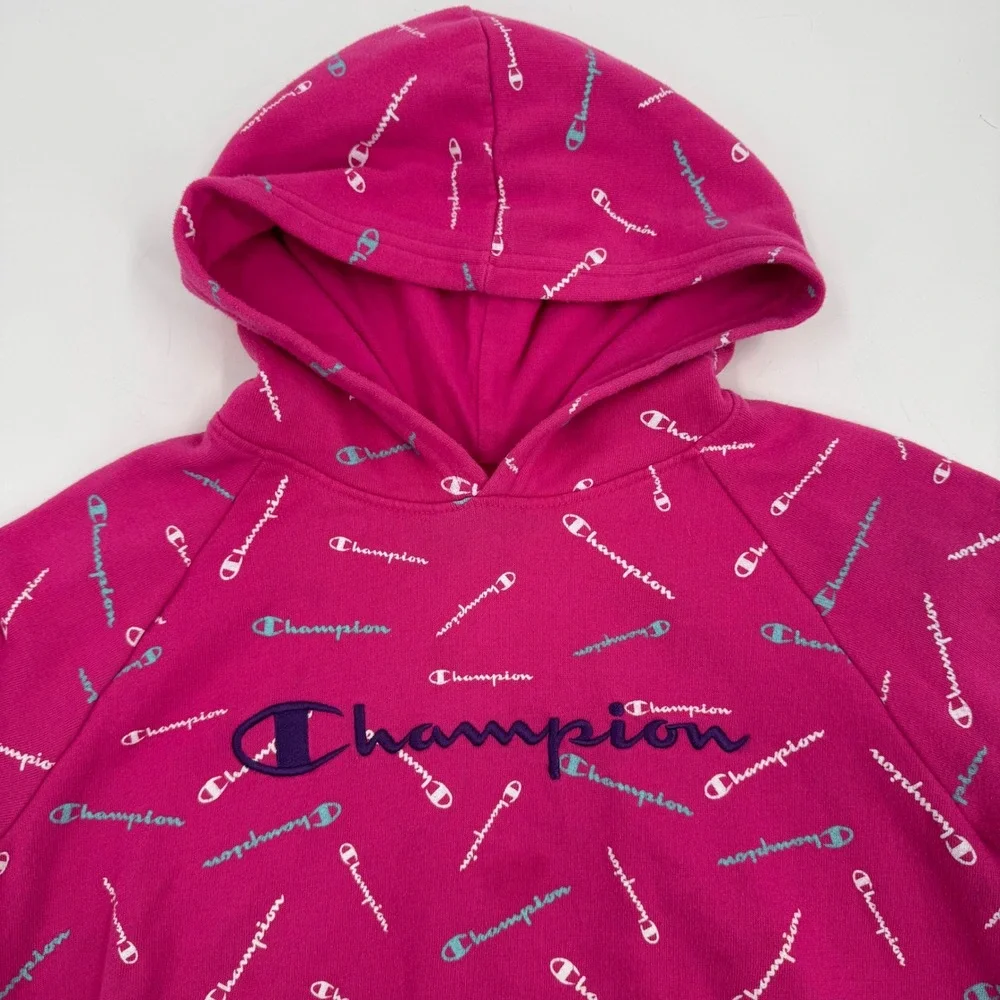 Champion All Over Logo Hoodie Pink Authentic Athleticwear‎ Girls XL